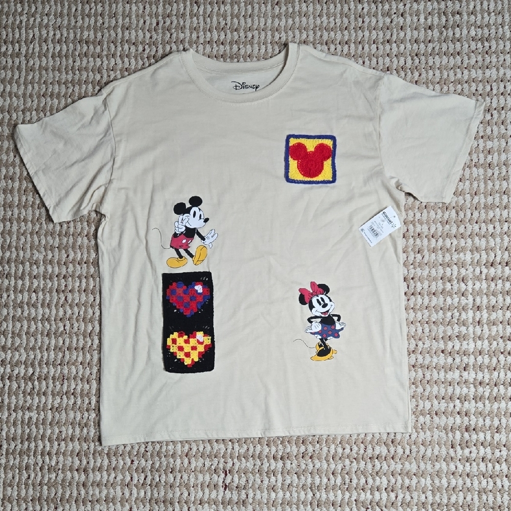 Disney Mickey Mouse Shirt Oversize Crochet XL Shirt 15 - 17 Taupe Top